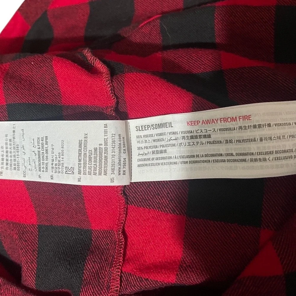 Hollister Womens XS Sleep Shirt Flannel Buffalo Plaid‎ Logo-Holiday Comfortcore